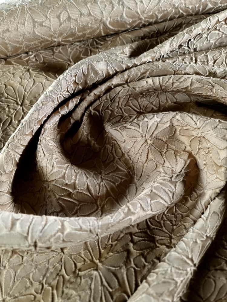 Tesatura Jacquard - design floral, Bej - imagine 7