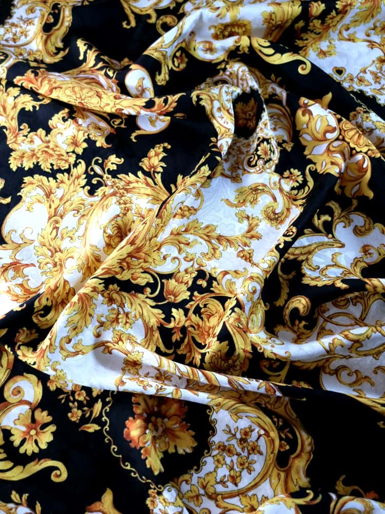 Tesatura Jacquard tip matlase din viscoza - design royal, Galben / Negru / Ivoire - imagine 11