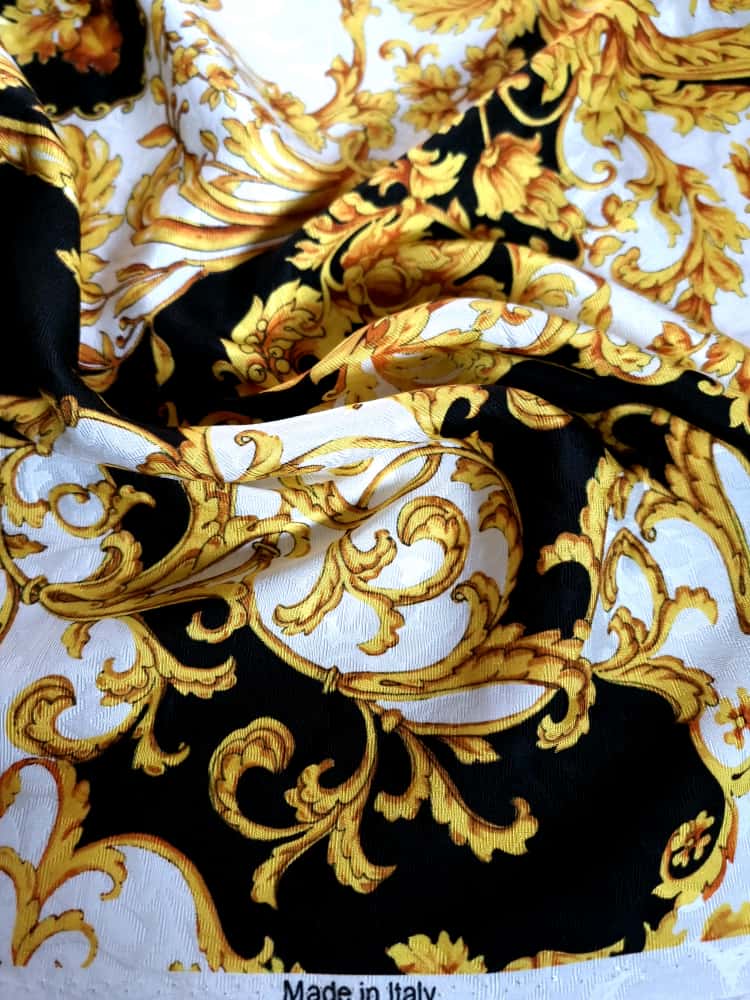 Tesatura Jacquard tip matlase din viscoza - design royal, Galben / Negru / Ivoire - imagine 10