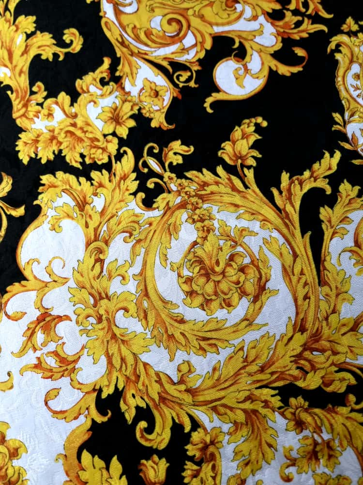 Tesatura Jacquard tip matlase din viscoza - design royal, Galben / Negru / Ivoire - imagine 8