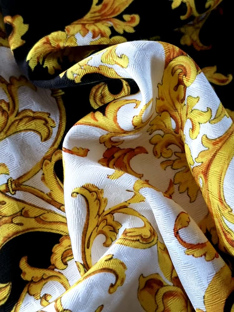 Tesatura Jacquard tip matlase din viscoza - design royal, Galben / Negru / Ivoire - imagine 5