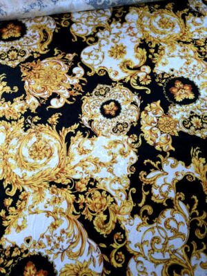 Tesatura Jacquard tip matlase din viscoza - design royal, Galben / Negru / Ivoire