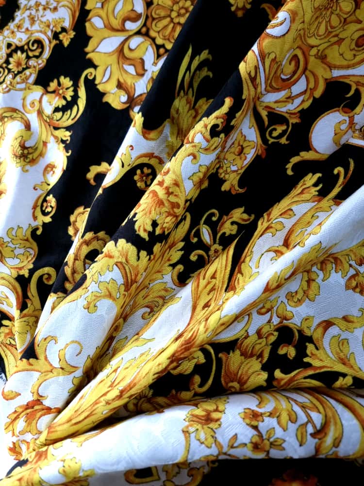 Tesatura Jacquard tip matlase din viscoza - design royal, Galben / Negru / Ivoire - imagine 6