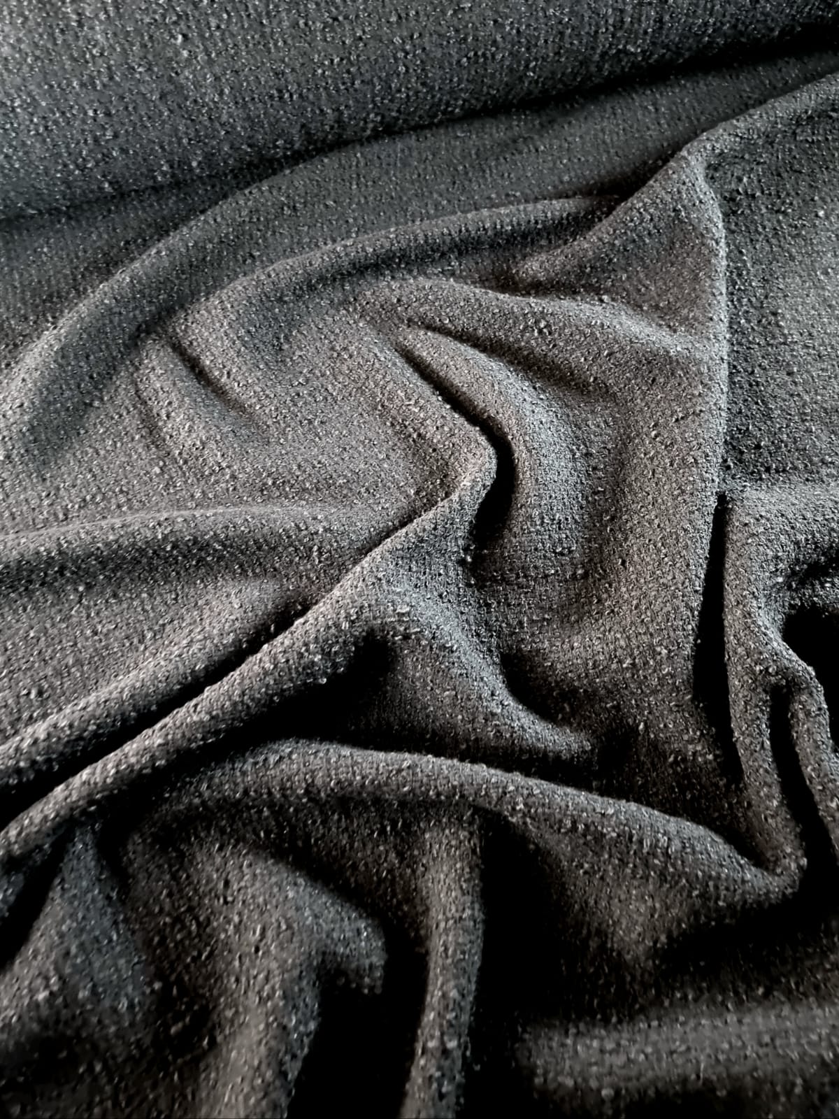 Stofa buclé din lână - design uni, Negru intens