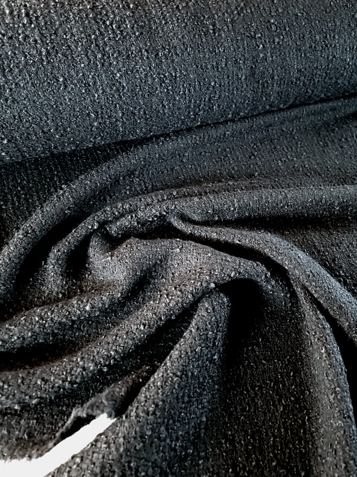 Stofa buclé din lână - design uni, Negru intens - imagine 9