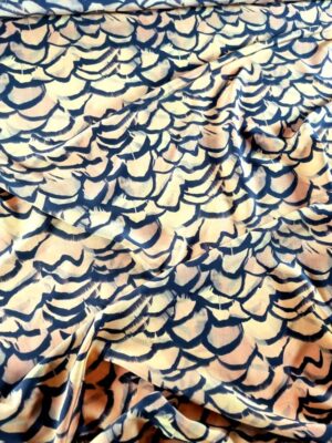 Matase naturala  crepe de chine  - Imprimeu cu pene Galben - mustar si Negru