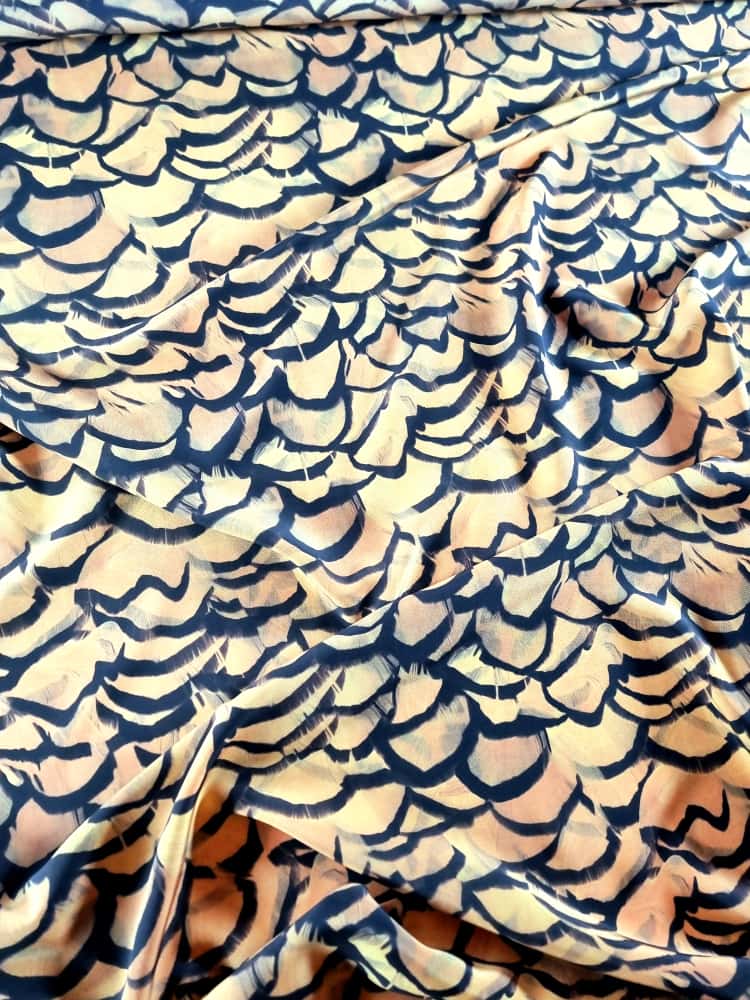 Matase naturala crepe de chine - Imprimeu cu pene Galben - mustar si Negru