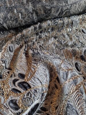 Tesatura Brocart pretios cu insertii de fir lurex  - design royal, nuanțe de Gri / Auriu / Negru