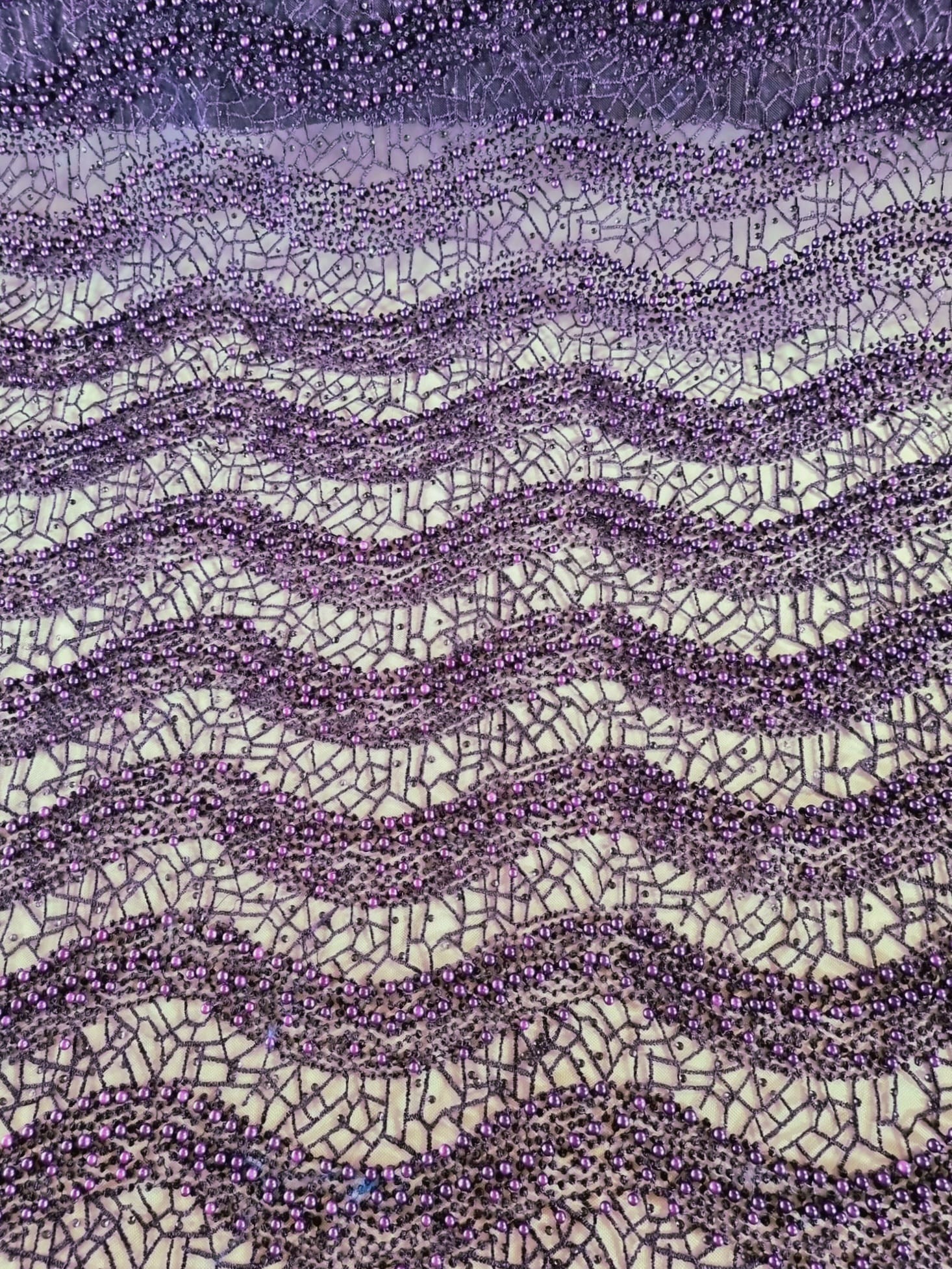 Tesatura brodata cu perle si strasuri - borduri finite, Mov - imagine 5