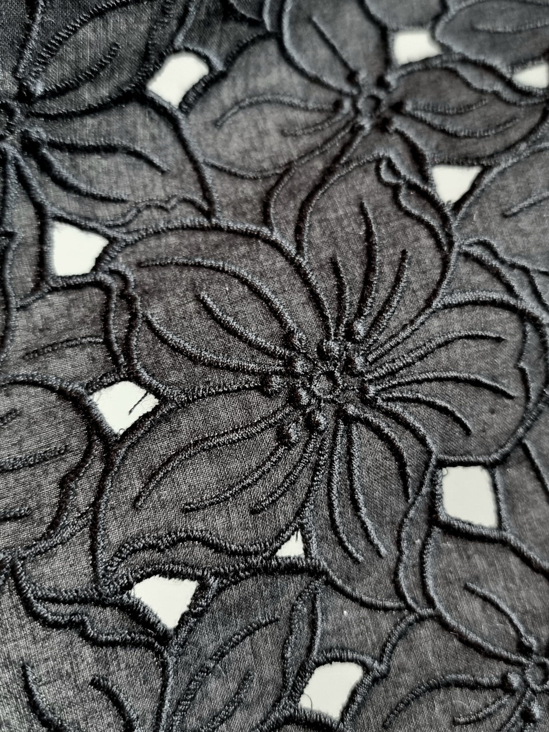 Broderie spartă pe suport de bumbac fin - design floral, Negru - imagine 8