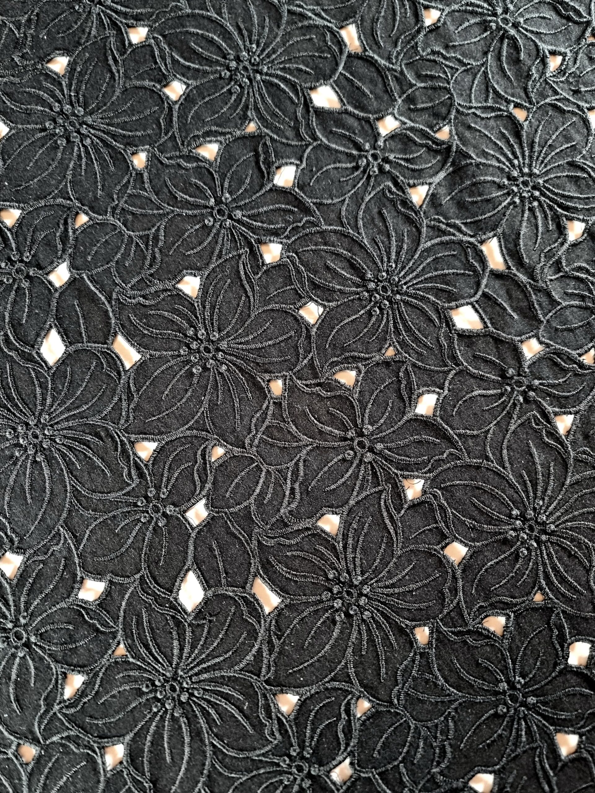 Broderie spartă pe suport de bumbac fin - design floral, Negru - imagine 7