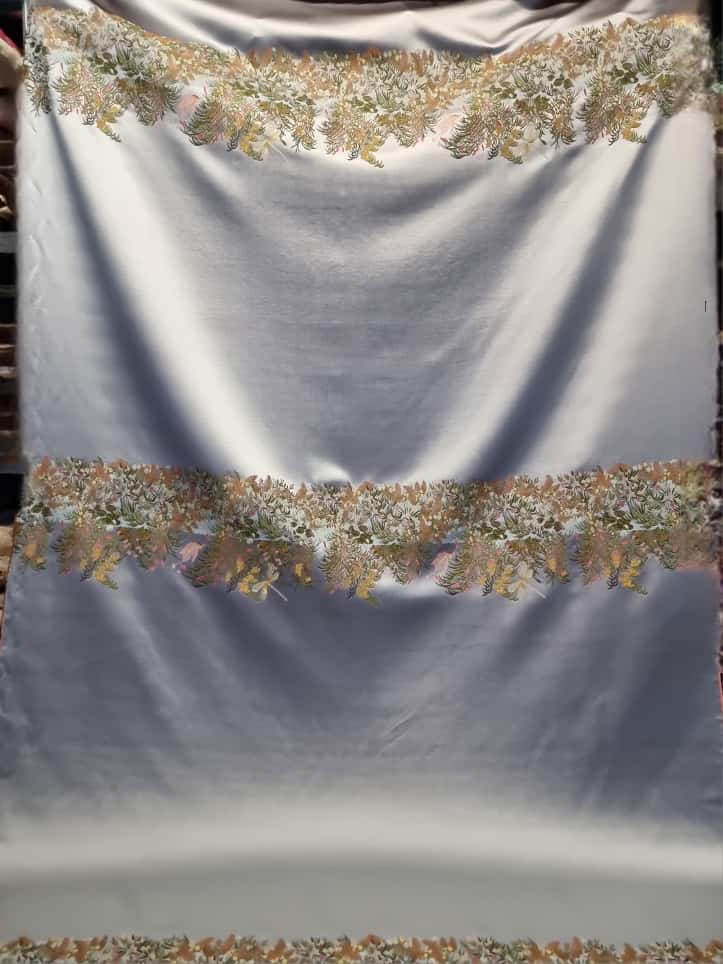 Tesatura crepe jacquard - tip panou cu motive florale, Gri / Argintiu - imagine 8