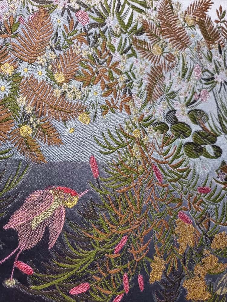 Tesatura crepe jacquard - tip panou cu motive florale, Gri / Argintiu - imagine 5