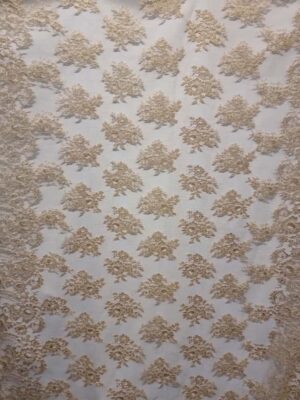 Dantela fina Chantilly cu inserții discrete lurex si borduri simetrice, Galben - auriu