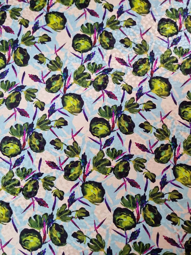 Tesatura Jacquard din matase naturală cu flori stilizate, Verde / Turcoaz / Ivoire - imagine 8