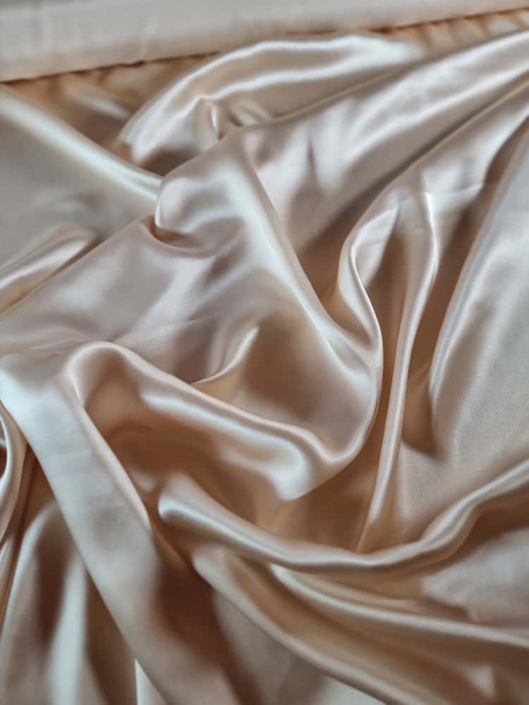 Tesatura din matase naturala satinata, duble face - uni, Crem - imagine 5
