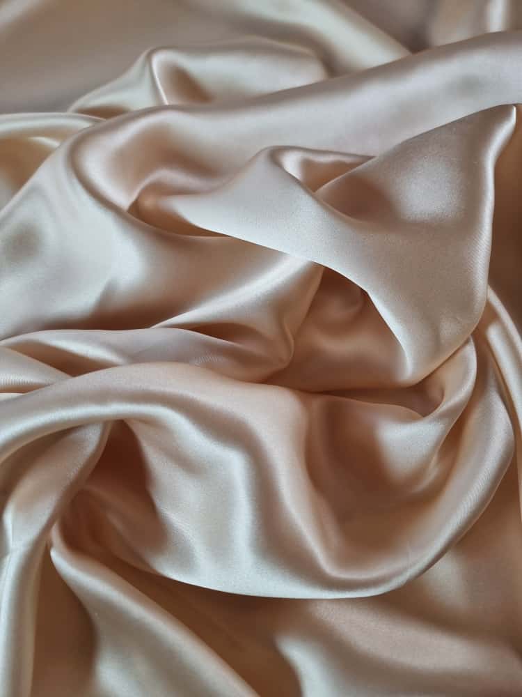 Tesatura din matase naturala satinata, duble face - uni, Crem - imagine 3