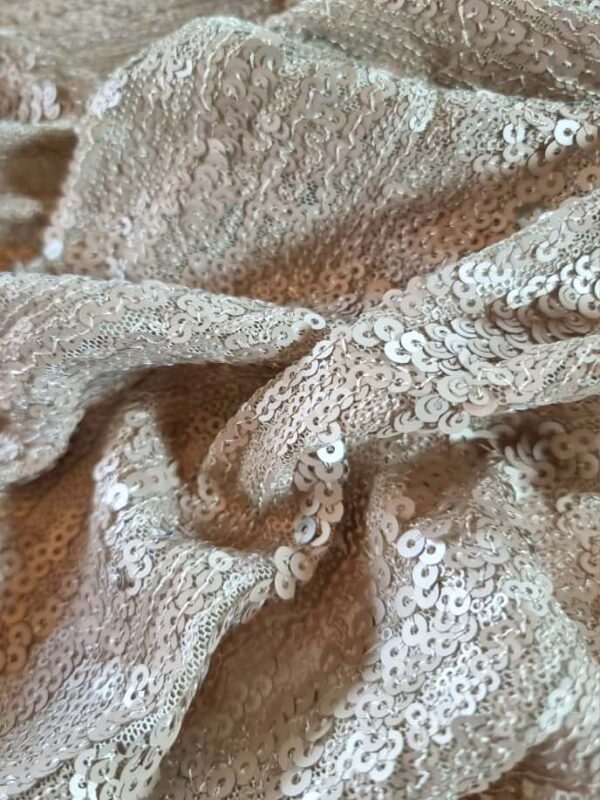 Tesatura brodata cu paiete pe suport de tulle elastic, Crem