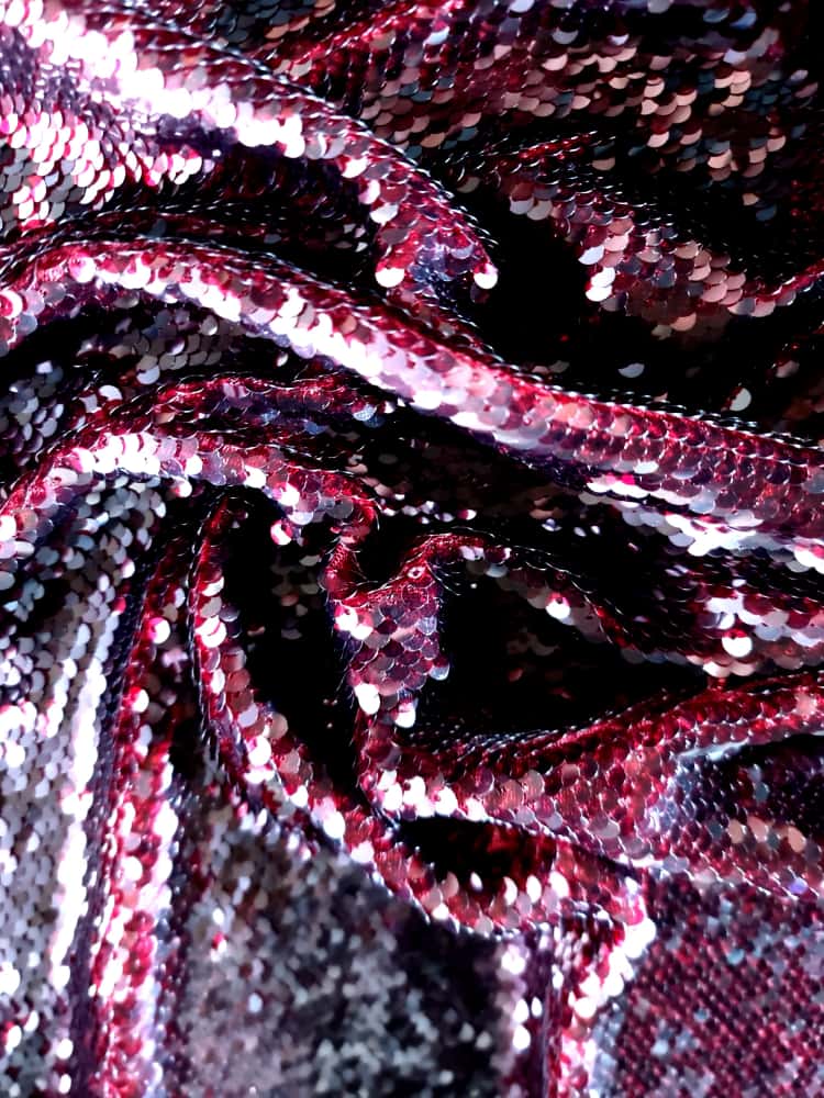 Tesatura plina - paiete cu efect glossy pe suport de tulle elastic, Burgundi - imagine 2