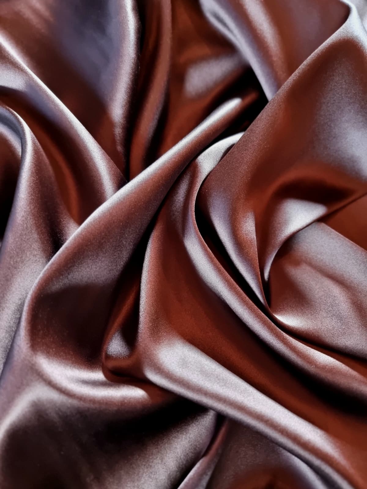 Tesatura crepe de chine din matase naturala - design uni double face, Maro Ciocolata