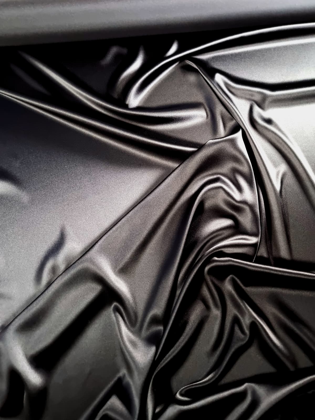 Tesatura crepe de chine din matase naturala - design uni double face, Negru intens - imagine 4