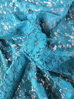 Dantela din fibre naturale cu design ajurat floral, Verde turcoaz