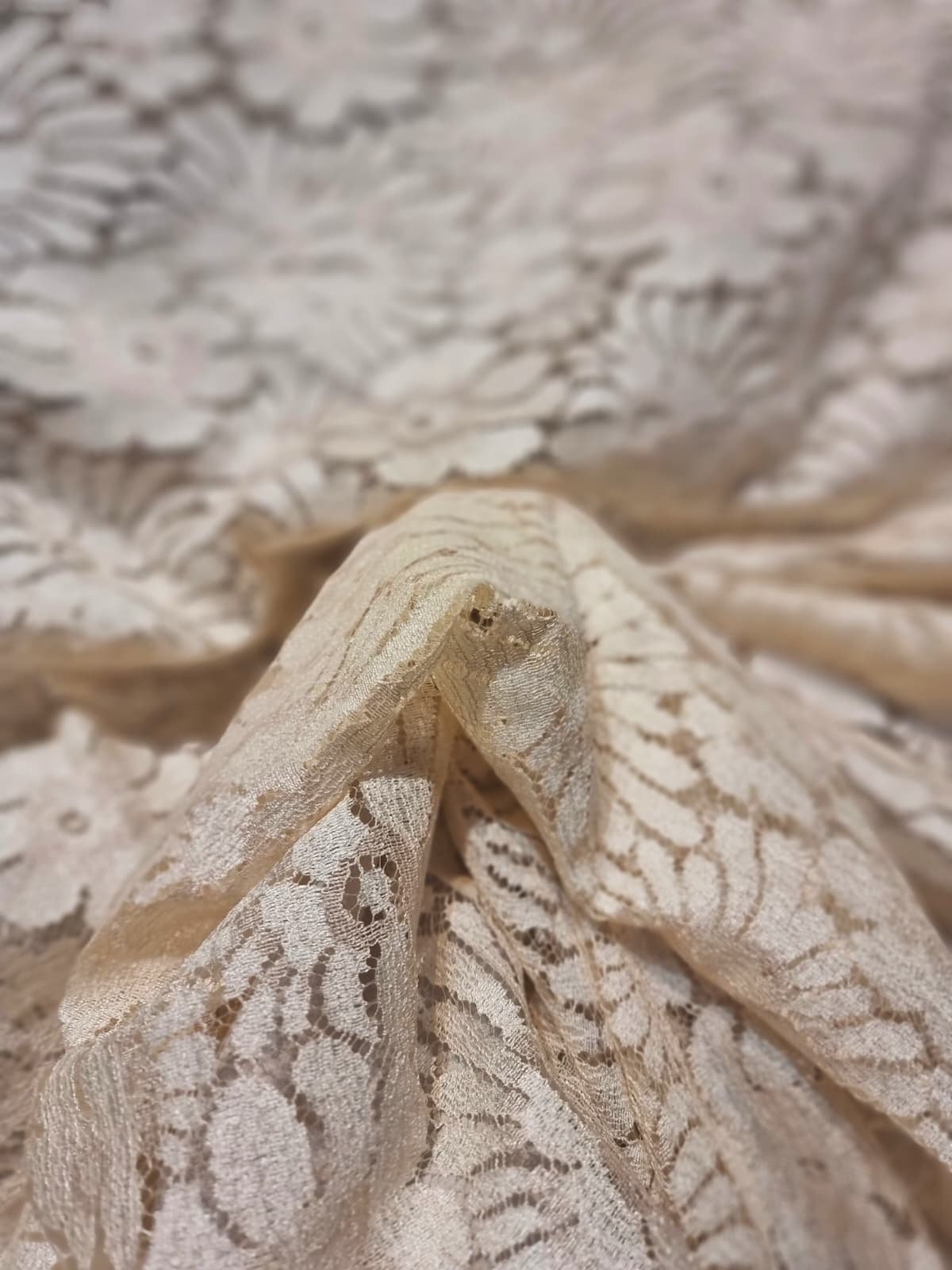 Dantela fina cu model floral - tip Chantilly, Bej deschis