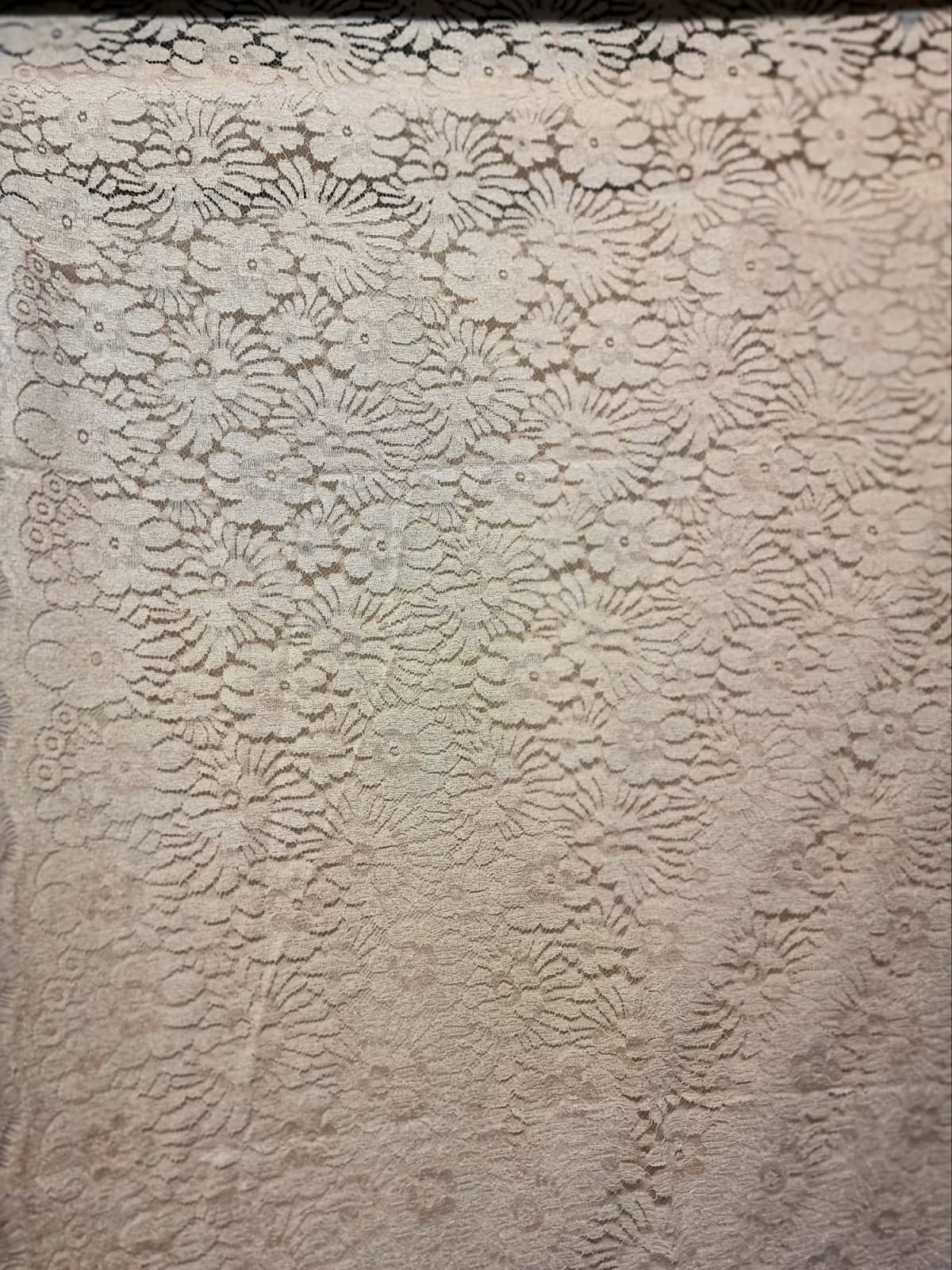 Dantela fina cu model floral - tip Chantilly, Bej deschis - imagine 4