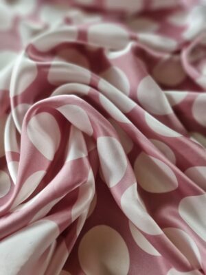 Tesatura fina din matase naturala - Imprimeu cu buline, Roz / Ivoire