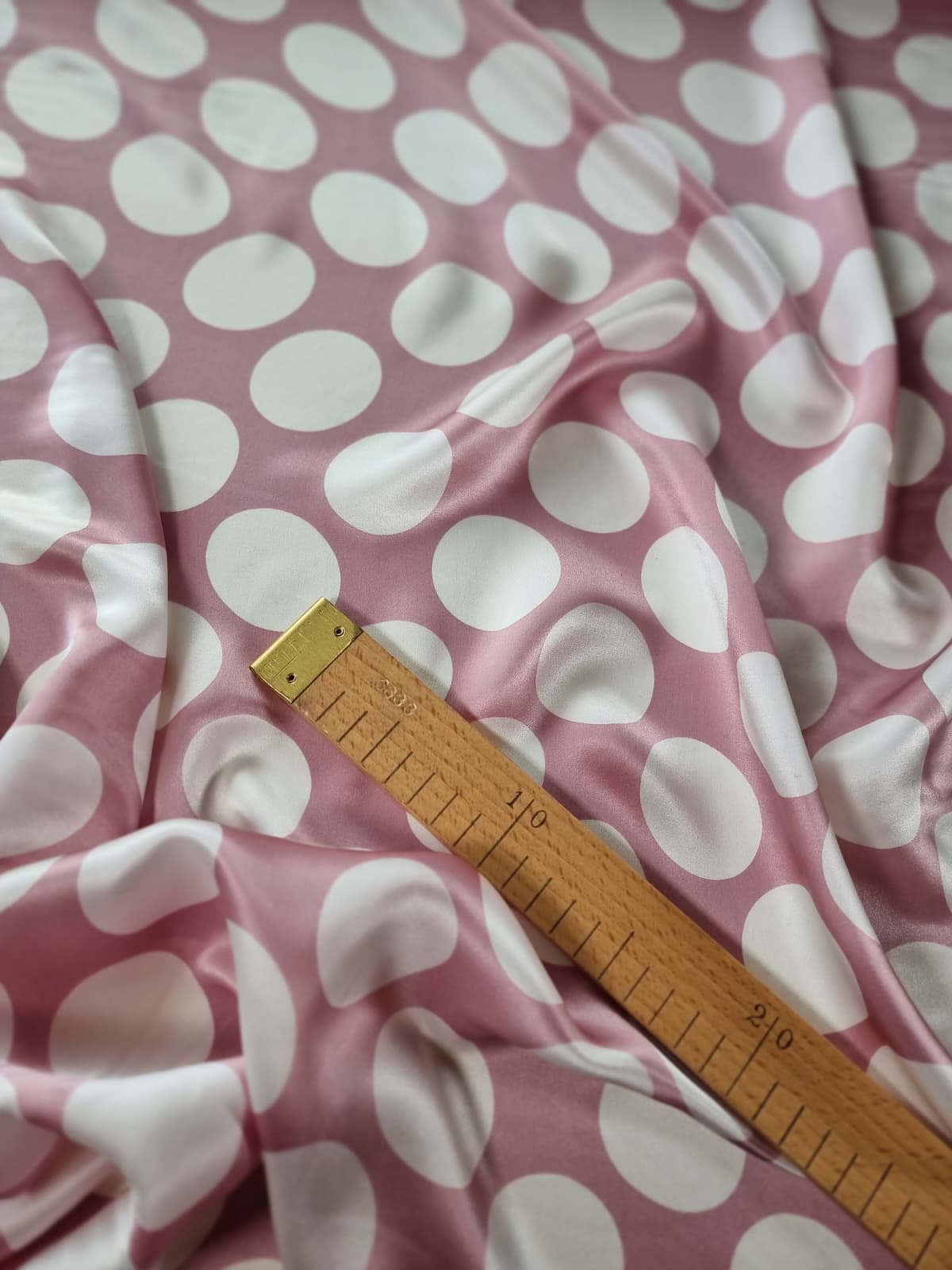 Tesatura fina din matase naturala - Imprimeu cu buline, Roz / Ivoire - imagine 4