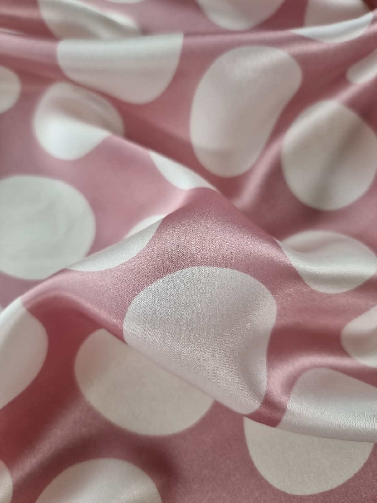 Tesatura fina din matase naturala - Imprimeu cu buline, Roz / Ivoire - imagine 8
