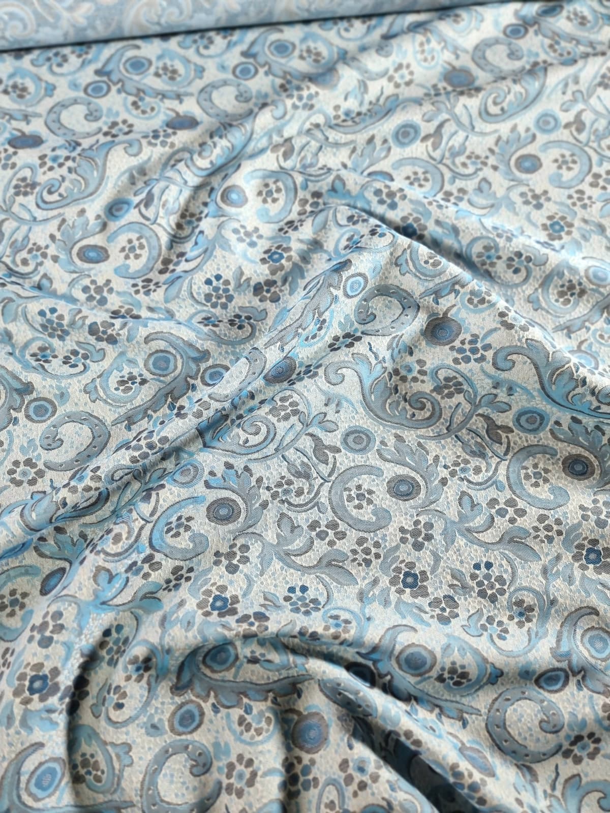 Tesatura Jacquard - design abstract, Bleu / Gri - imagine 5