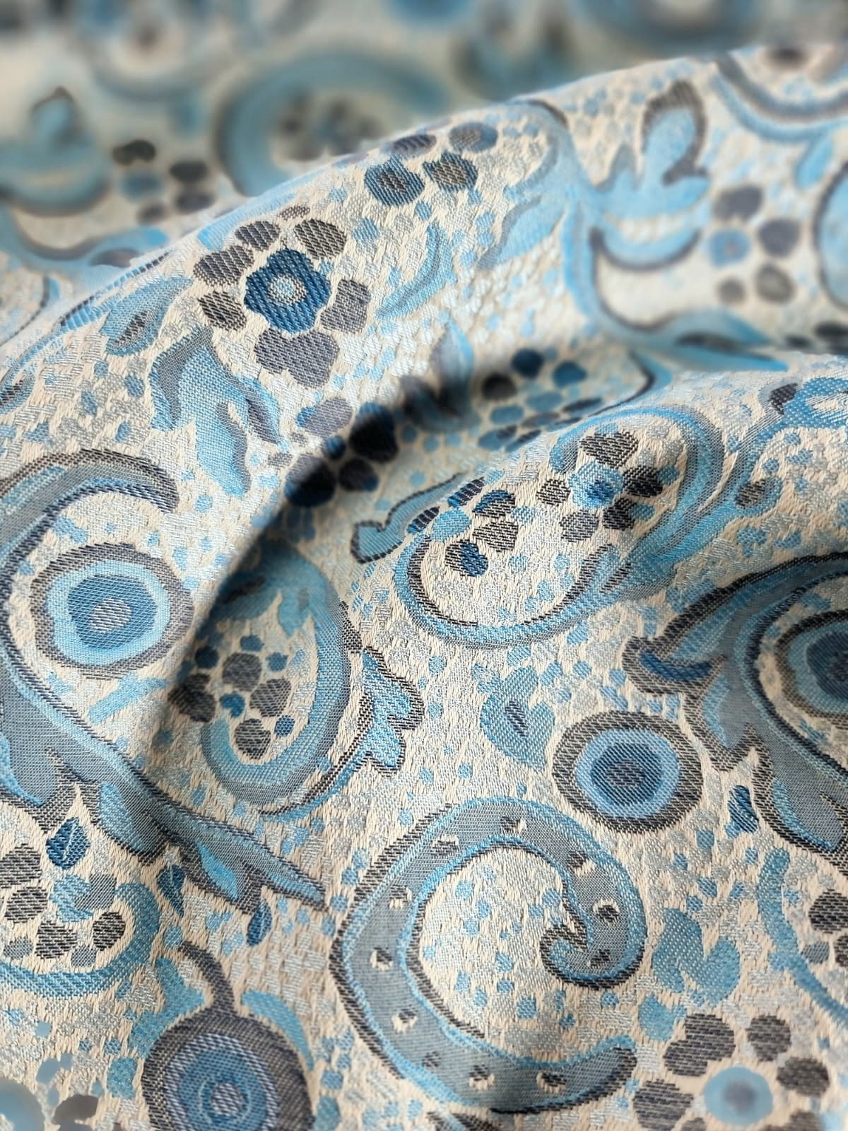 Tesatura Jacquard - design abstract, Bleu / Gri - imagine 2