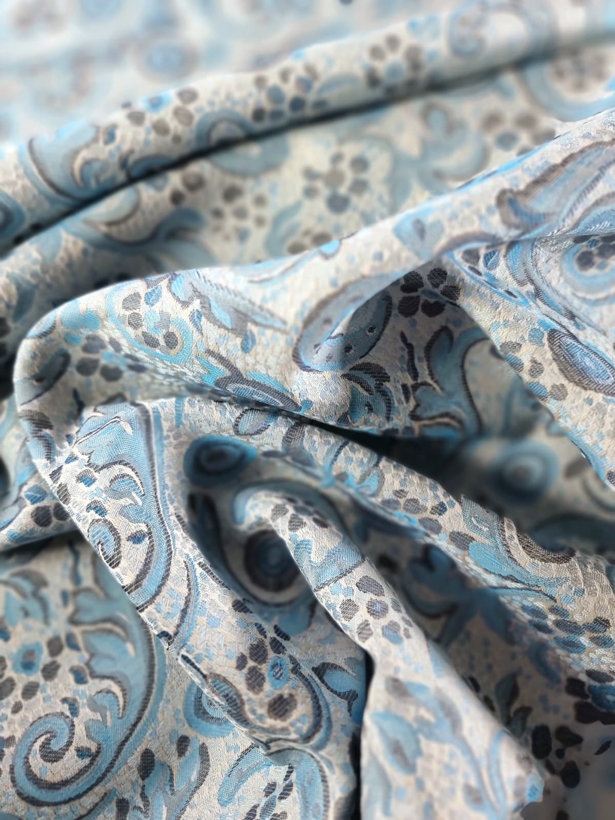 Tesatura Jacquard - design abstract, Bleu / Gri - imagine 3