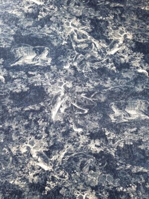 Tesatura jerse din viscoza cu elastan - Imprimeu vintage, Alb / Albastru inchis