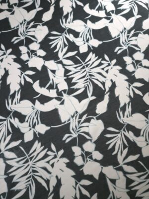 Tesatura mixtă din matase naturala cu bumbac - design Exotic, Alb / Negru