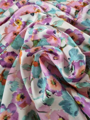 Tesatura shantung din matase naturala  - design floral,  Multicolor