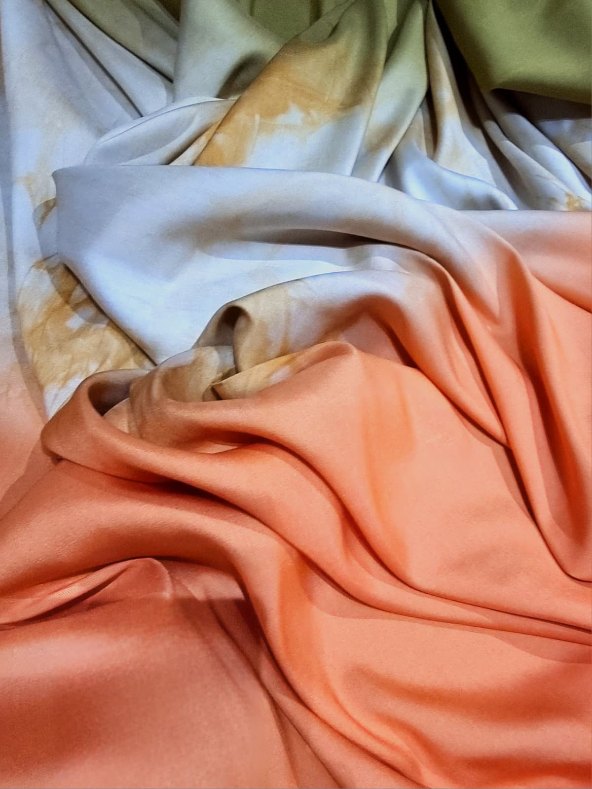 Tesatura shantung din matase naturala - design triple fusion, Portocaliu / Crem / Kaki - imagine 11