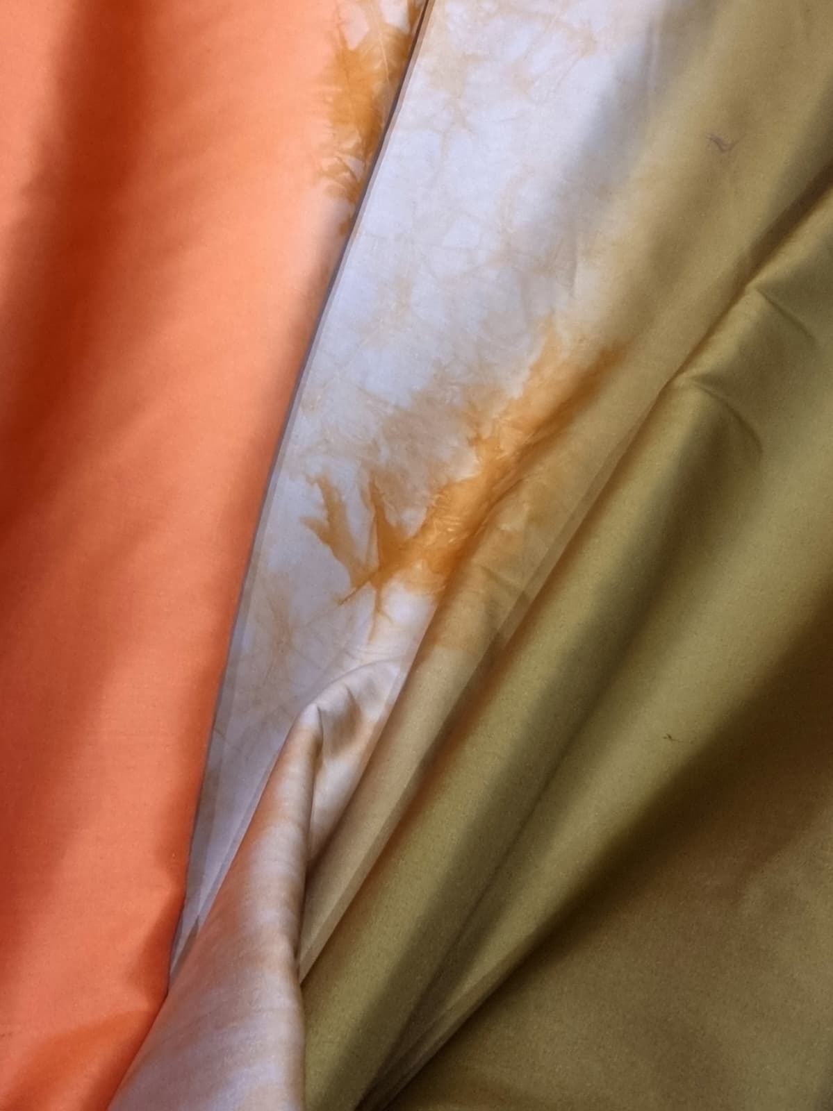 Tesatura shantung din matase naturala - design triple fusion, Portocaliu / Crem / Kaki - imagine 12