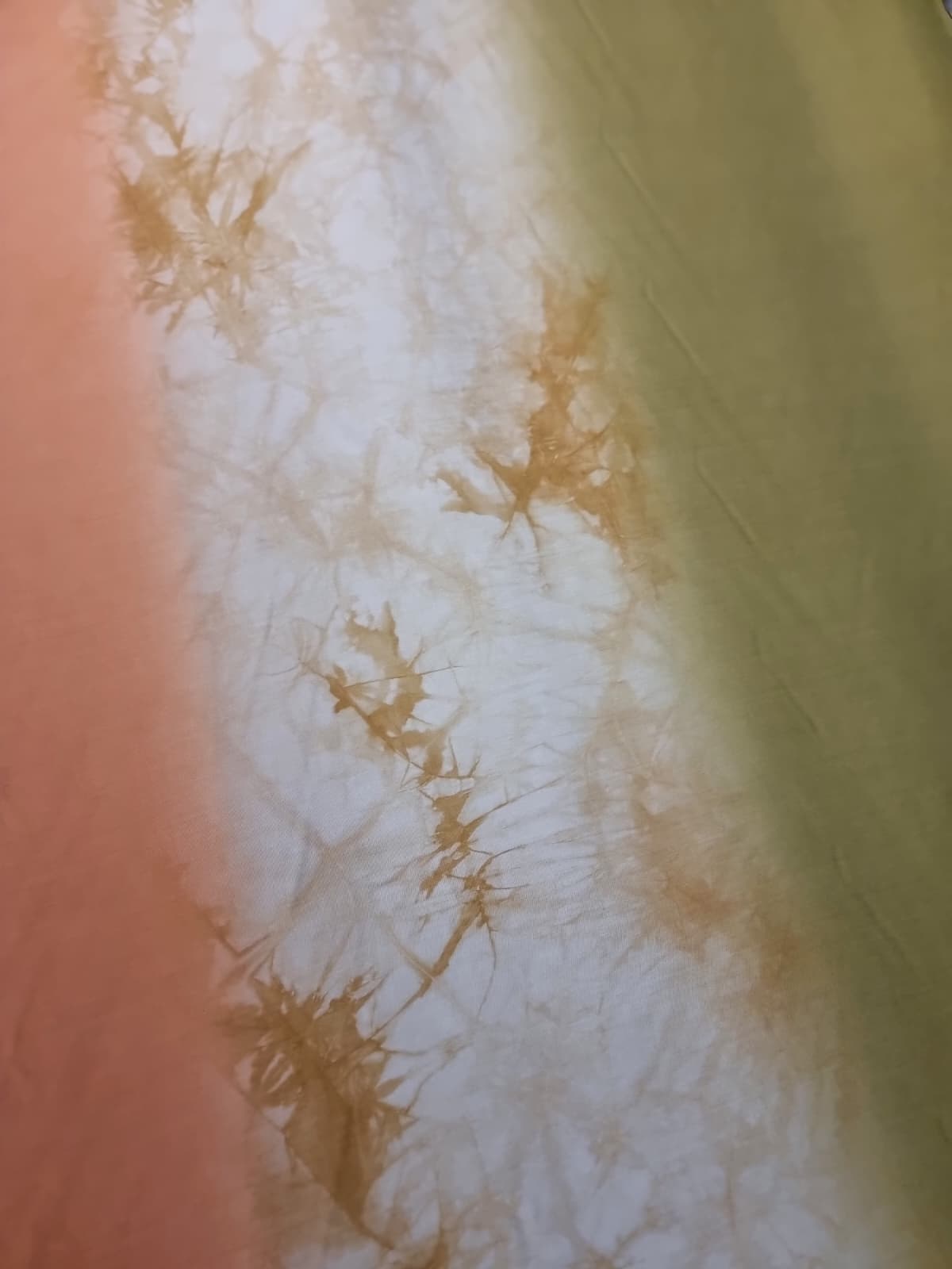 Tesatura shantung din matase naturala - design triple fusion, Portocaliu / Crem / Kaki - imagine 3