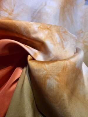 Tesatura shantung din matase naturala - design triple fusion, Portocaliu / Crem / Kaki