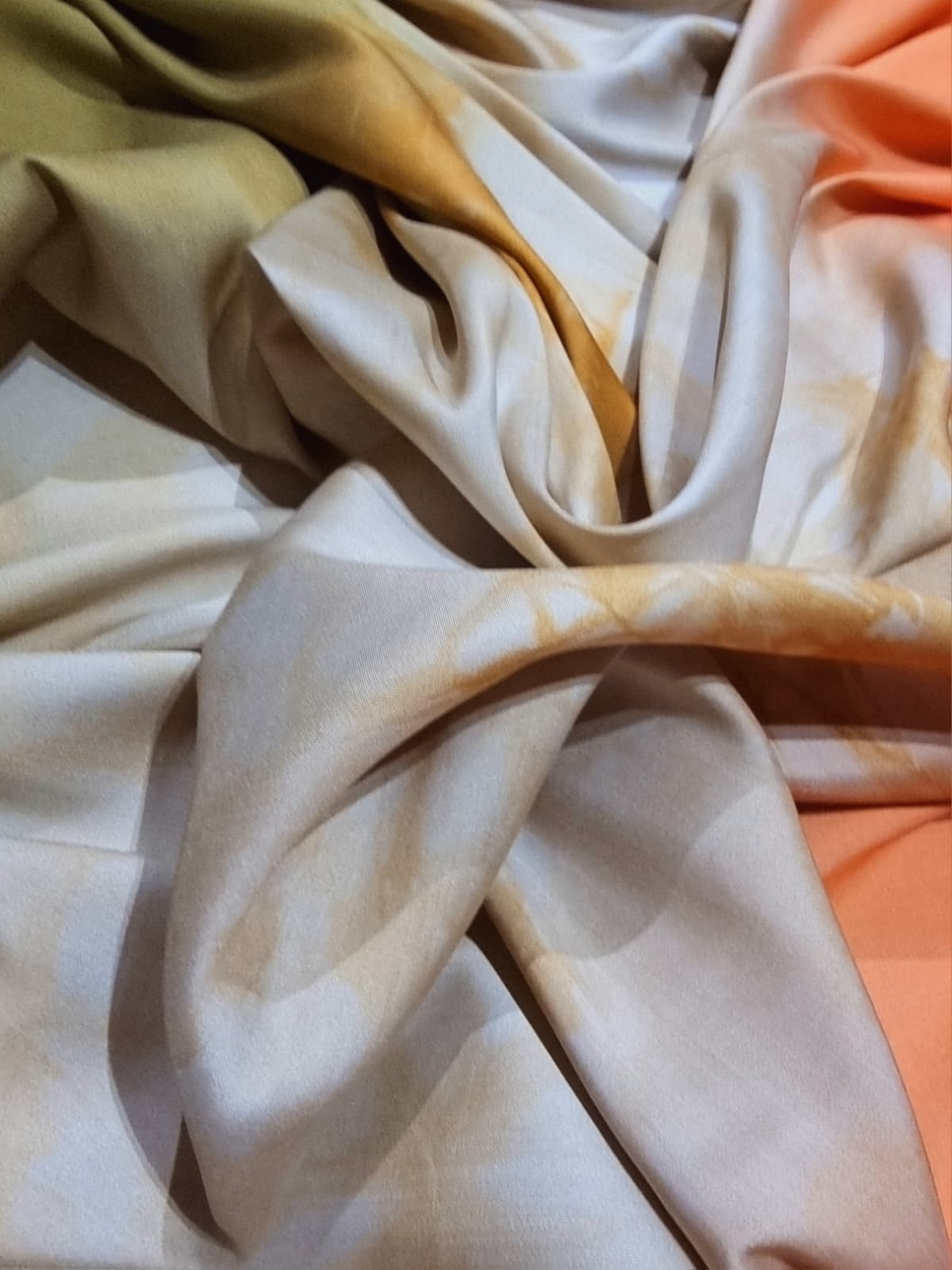 Tesatura shantung din matase naturala - design triple fusion, Portocaliu / Crem / Kaki - imagine 8