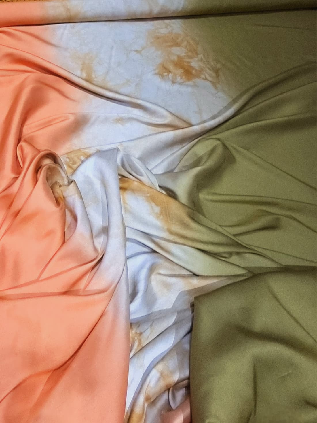 Tesatura shantung din matase naturala - design triple fusion, Portocaliu / Crem / Kaki - imagine 10