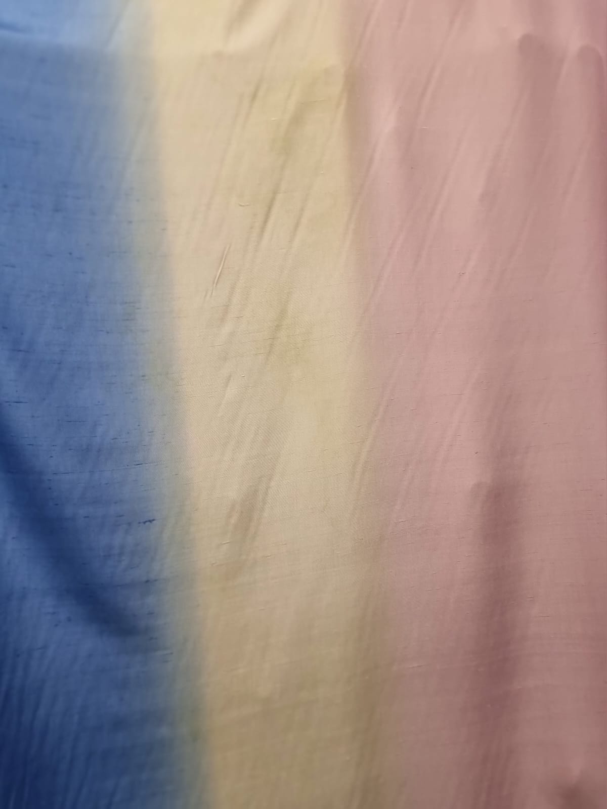 Tesatura shantung din matase naturala - design tricolor pastel, Roz / Galben / Bleu - imagine 8