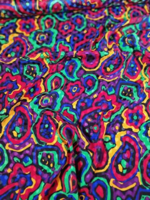 Tesatura premium - crepe din matase naturala tip jacquard - design abstract in culori vii, Rosu / Verde / Galben / Albastru