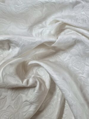 Tesatura Jacquard din viscoza cu design floral, Alb