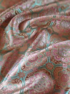Tesatura Jacquard cu motive geometrice, Roz / Turcoaz