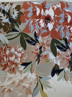 Tesatura din bumbac tip popline  - sub formă de panou cu design floral, Alb / Kaki / Roscat / Bej