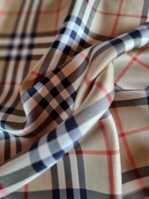 Tesatura twill din matase naturala - sub formă de panou cu design caroiat, Bej / Negru / Rosu