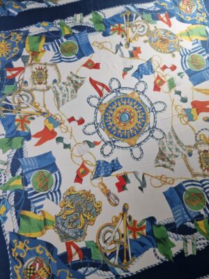 Tesatura din matase naturala - twill sub formă de panou cu tematica marină,  Albastru / Ivoire / Verde / Rosu / Galben